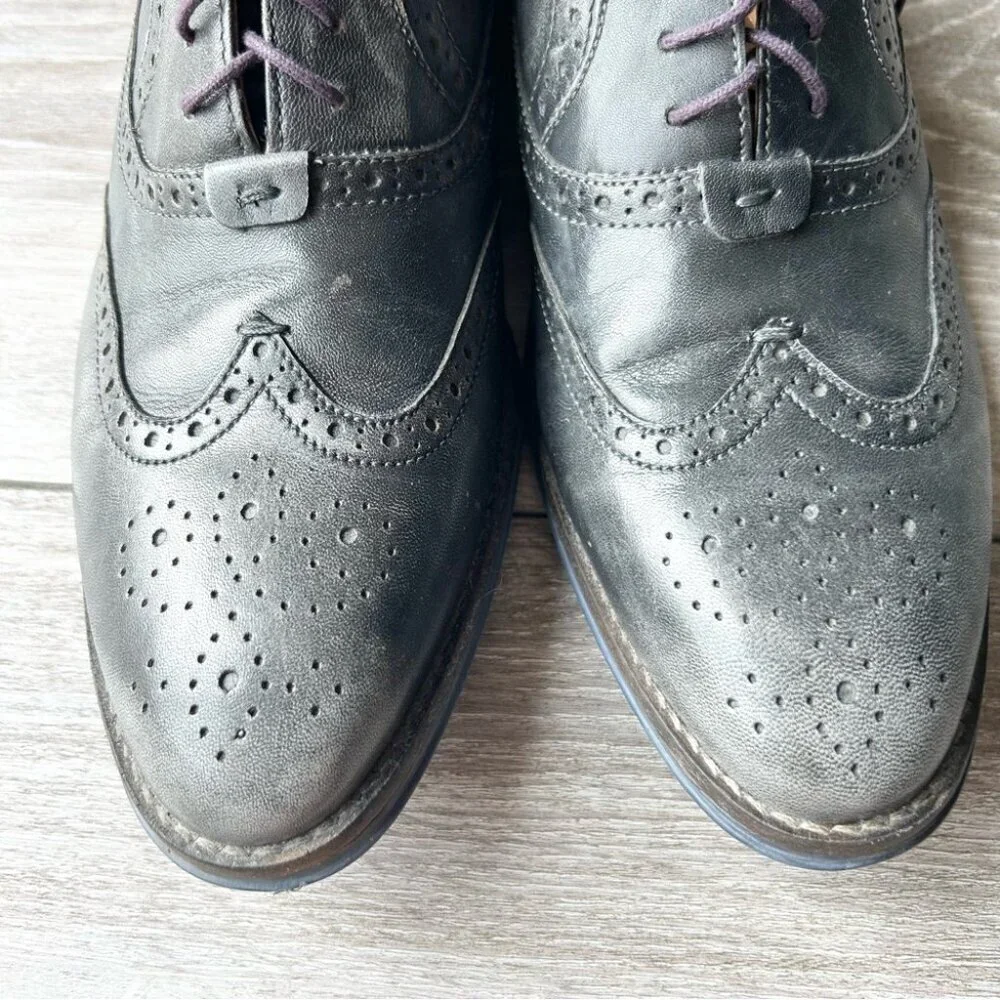 Hush Puppies Black Distressed Leather Wingtips Oxfords